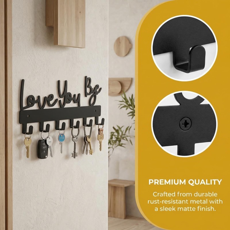 Solvio Key Holder for Wall, Stylish Black Key Hangers for