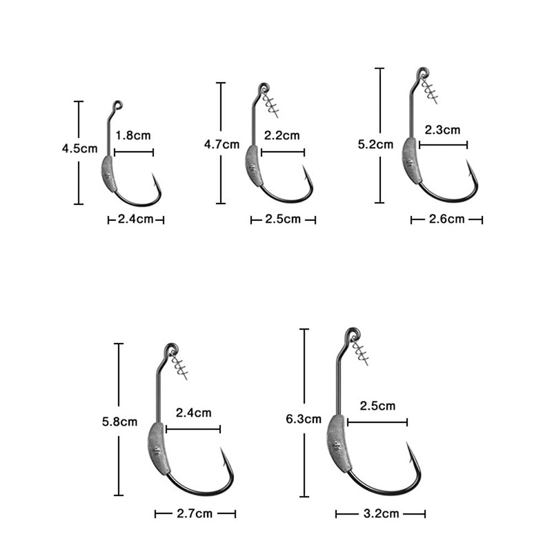 ANCLLO 25pcs/Box Weighted Fishing Hook with Spring Lock, Soft Plastic