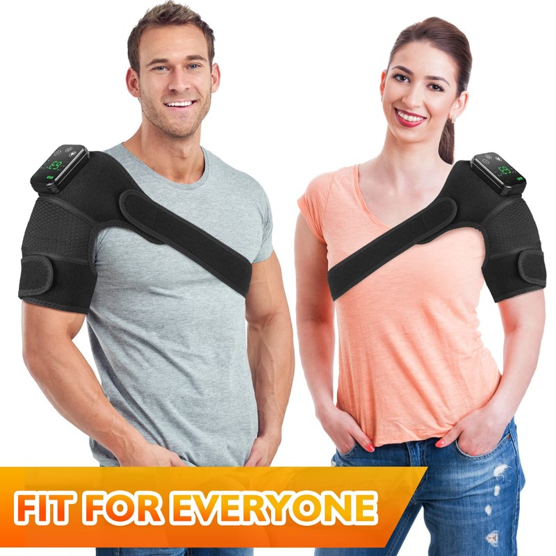 Cordless Heated Knee Massager, 2PC Heating Shoulder Support Brace Wrap