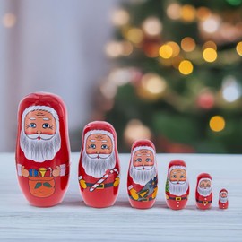 BestPysanky Set of 6 Santa Wooden Nesting Dolls 5.5 Inches