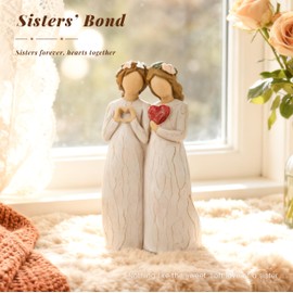 Dekismeos Sister Figurine with Heart, Two Sisters Resin Sculpture as Gift for Sister