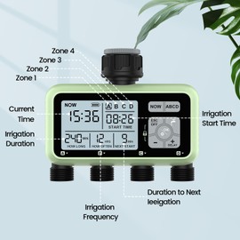 Johgee Irrigation Computer with 4 Independently Controlled Outputs, Digital Watering Timer with LCD Display, Automatic/Manual Irrigation Control