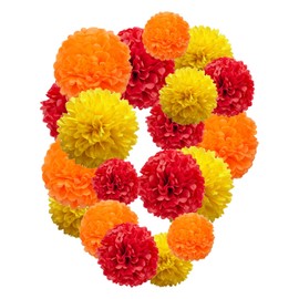 Orange and Yellow and Red Paper Pom Poms,10",12" Tissue Pom Poms for Party Hanging Decorations - 12 PCS