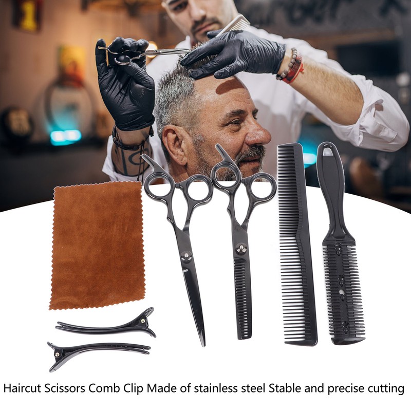 8pcs Haircut Scissors Comb Clip Bangs Thinning Combs Stainless Steel