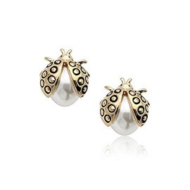 Crystalline Azuria Women 18 ct Rose Gold PlatedSimulated White Pearls Ladybugs Stud Earrings