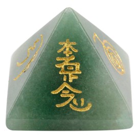 KYEYGWO Reiki Healing Crystal Pyramid Gemstone with Usui Reiki Symbols, Energy Healing Stone Pyramids Fengshui Figures for Spiritual Meditation and Home Decoration, Green Aventurine