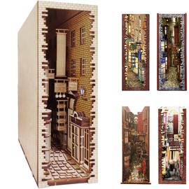 suruim LED Book Nook Kit for Adults - Decorative Bookend Stand-3D Wooden Puzzle for Adults, Booknook Bookshelf Insert Room Decor Gift Craft for Teen Girls Boys Women Men(Standard Edition)