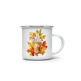 MAXIKIWI Langlebige Emaille-Kaffee- oder Tee-Camping-Tasse für drinnen und draußen, Herbstkaffee, 350 ml