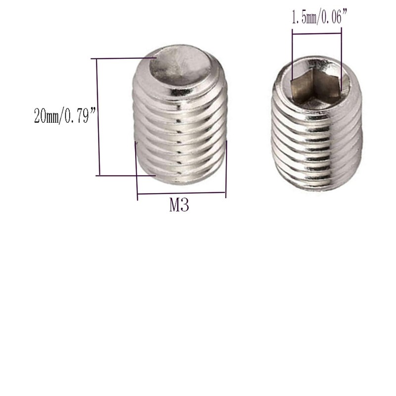 M3 x 20mm Stainless Steel Socket Set Screws Hexagon Socket