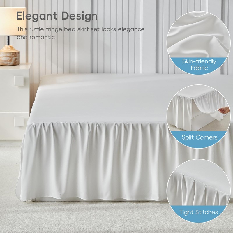 Uozzi Bedding Bed Skirt Queen Size Three Fabric Sides Elastic