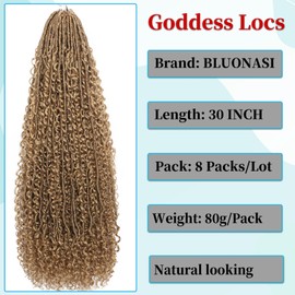 Boho Faux Locs Crochet Hair 30 Inch Goddess Locs 8 Packs Boho Soft Locs Crochet Hair with Curly Ends Pre-looped Long Bohemian River for Black Women (27#, 30 Inch (Pack of 8))