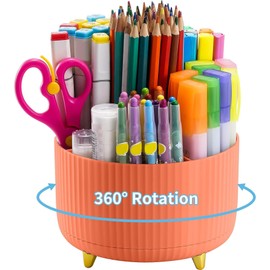 Marbrasse Desk Organiser,360-Degree Rotating Pen Holder for Desk,Desk Organisers and Accessories with 5 Compartments Pencil Organiser, Organisers Storage Box Caddy for Office,Home(Dark)