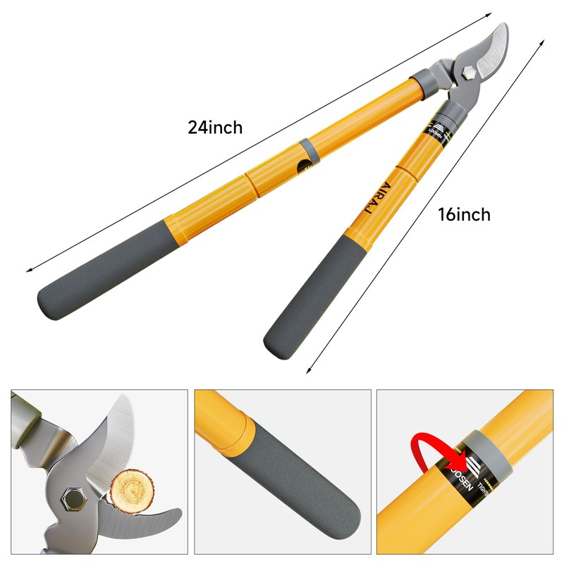 AIRAJ 16-24'' Extendable Loppers for Tree Trimming | Branch Cutter
