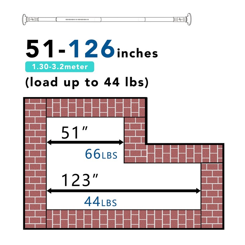 Umimile Tension Curtain Rod, 51-126 inch Adjustable Spring Shower Tension