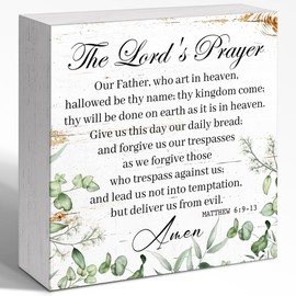 WUZYOU Prayer Sign, Lord's Prayer Wooden Box Sign 5x5x1 INCH, Our Father Decor, Matthew 6:9 Plaque, Devotional Gift Display