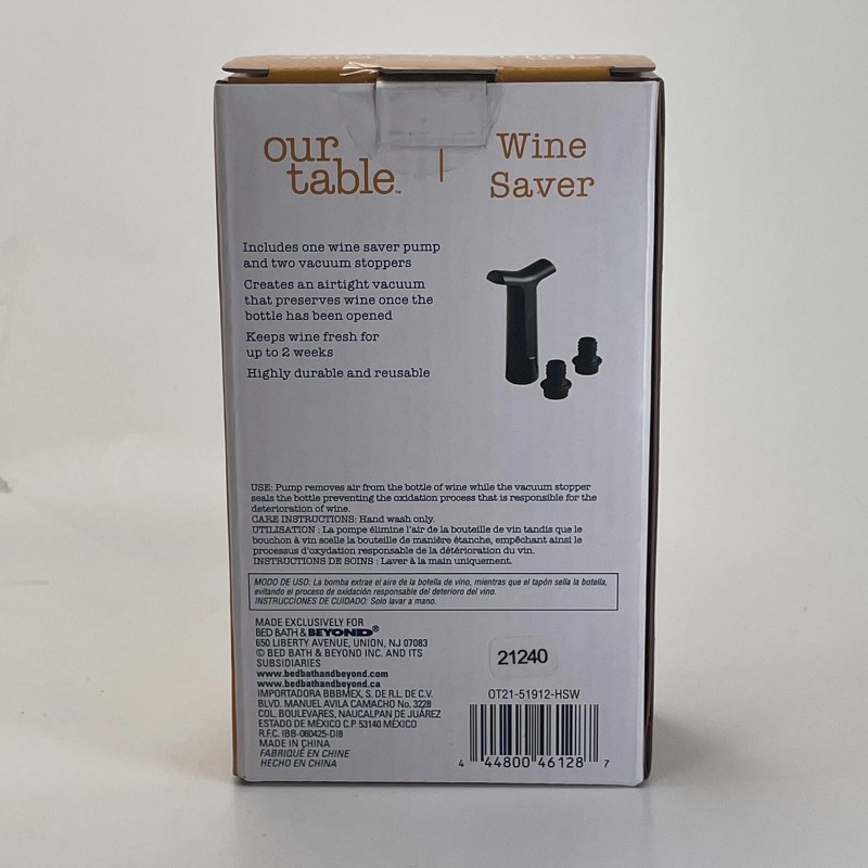 Our Table Wine Saver Pump With 2 Stoppers Black
