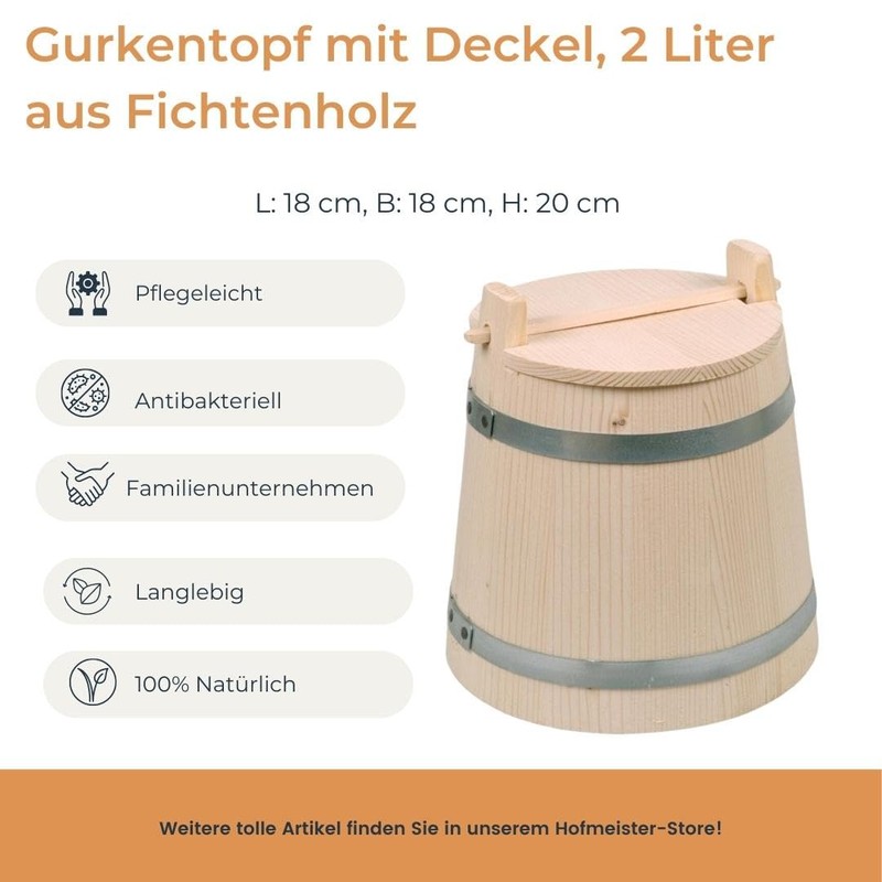 Hofmeister Holzwaren, cucumber pot, cucumber pot with lid, 2 liter,