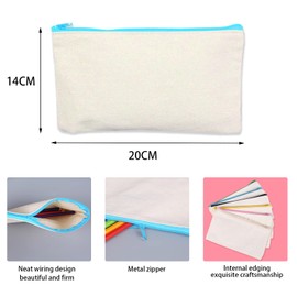 LAPONO 12 Pieces Blank Fabric Bag DIY Canvas Cosmetic Bag for Painting Blank Pencil Case Makeup Bag for Travel Cosmetic Bags with Zip for Children Storage Stationery 20 x 14 cm, White, pencil case