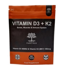 Vitamin D3 & Vitamin K2 (MK7)- 365 Tablets 1 Year Supply - High Strenght Vitamin D3 4000 iu & Vitamin K2 100ug Supplement- UK Made