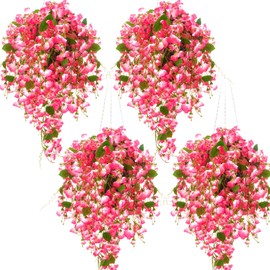 XunYee 4 Pcs Spring Decoration Artificial Hanging Hibiscus Flowers for Outdoors Wedding Fake Hanging Flowers Plants Long Trailing Vines Realistic UV Resistant Plants for Front Door Porch