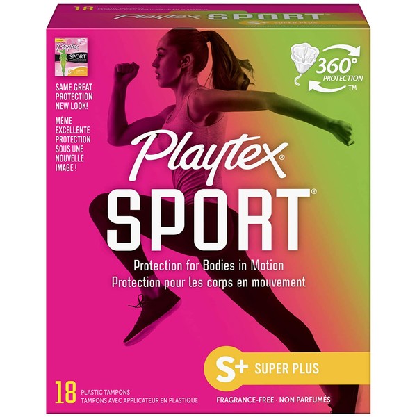 Playtex Sport Tampons with Flex-Fit Technology, Super Plus, Unscented - 18 Count (Pack of 2)