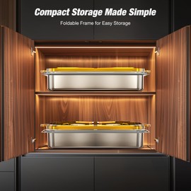 WARMOUNTS 9QT Gold Chafing Dishes for Buffet (4 Pack), High Grade Stainless Steel Chafers for Catering w/Rolled Rim Design, Foldable Frame, for Party, Banquet (Full Size Food Pan)