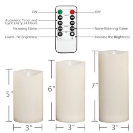Crystal Club Flickering Flameless Candles with Remote Timer, Battery Operated LED Pillar Candles, Real Wax Candles for Home Mantel Decor-Set of 3