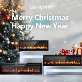 EUHOMY 60 Inch Electric Fireplace Wall Recessed and Wall Mounted with Adjustable Flame Color, Fireplace Heater with Remote Control, Linear Fireplace with Timer, Touch Screen, Log & Crystal, 750/1500W