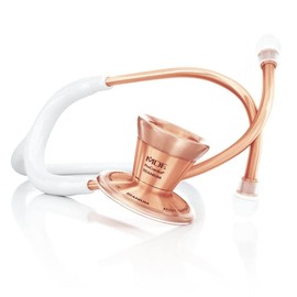 MDF RoseGold ProCardial Cardiology Stethoscope, Lightweight Titanium, Adult, Dual Head, White Tube, RoseGold Chestpiece-Headset, MDF797TRG29+ Travel Case