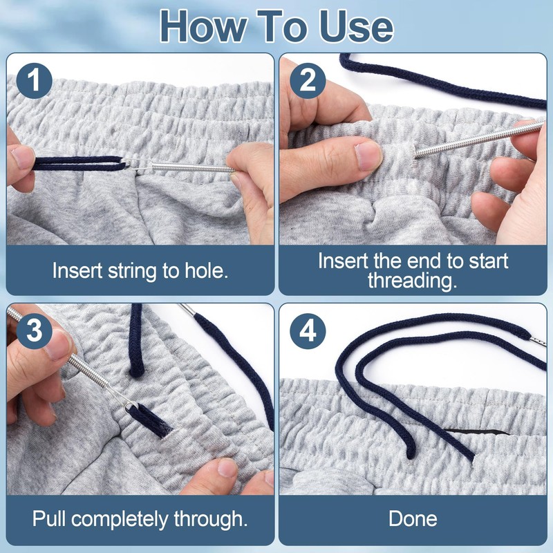 BEIQIYA 6pcs Drawstring Cord with Spring Threader Tool, Replacement Drawstring