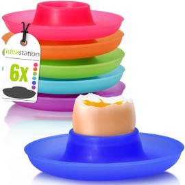 idea-station Neo Plastic Egg Cup Set of 6 – Colourful – Shatterproof Egg Holder, Perfect for Children and Camping – with Practical Spoon Rest and Overflow Protection
