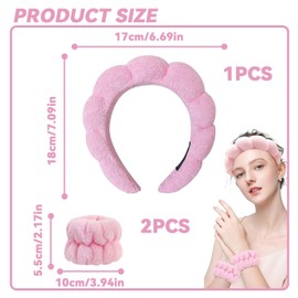 LINGJIA Handgelenk Waschband, Damen Spa Haarbänder, Kosmetik Haarbänder, Frottee Haarbänder, Hautpflege Gesichtswasch Haarbänder Stirnbänder, Gesichtswasch Armbänder, Make Up Handgelenkstücher(Rosa)