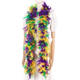Larryhot 80g Mardi Gras Feather Boa - 2 Yards Boa Feathers for Party,Christmas,Mardi Gras,Masquerade Party,Carnival,Concert and Home Decoration(80g-Mardi Gras)