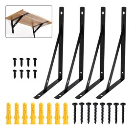 DOMI PRO 4Pcs Shelf Brackets 150mm Heavy Duty Triangle Shelving Brackets Right Angle Wall Mounted Shelf Supporters, Black 6 Inch