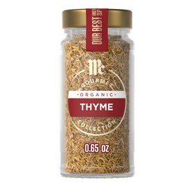 McCormick Gourmet Collection Thyme, Organic, Non GMO, Our Best Herbs & Spices, Warm, Aromatic Flavor Enhances Soups, Stews, Grilled Meats, Vegetables & Mediterranean Dishes, 0.65 oz