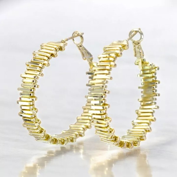 Earrings Ladder Texture Matte Gold Plated Hoop Earrings