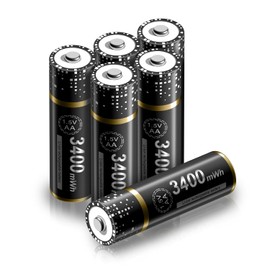 Paquete de 6 baterías AA de Litio Recargables, 1,5 V 3400 mWh de Larga duración Pilas AA para Linterna, Juguetes, Control Remoto
