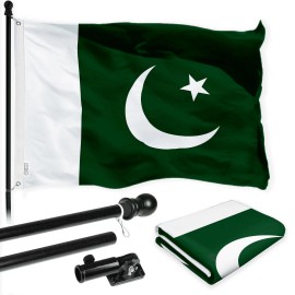 G128 Combo Pack: 6 Ft Tangle Free Spinning Flagpole (Black) & Pakistan Flag 3x5