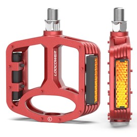 Bicycle Pedals with Reflective Strips, Non-Slip Mountain Bike Bicycle Pedals Aluminium Platform 9/16 Inch Flat Pedals for MTB Road Bike Road Bike E-Bike Gravel Red