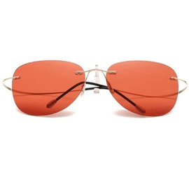 Titanium Rimless fishing Sunglasses Glasses For Men Women (Gold, Red)