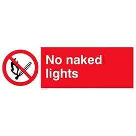 Pack of 5 - No Naked Lights Safety Sign - 300mm x 100mm - L31