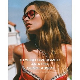 Fozono Stylish Oversized Aviator Sunglasses for Women Men Retro Trendy Square Shades UV Protection Green Red Gradient