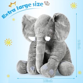 Yulejo Giant Stuffed Elephant Plush Animal Pillow Large 15.7 Inch Stuffed Animal Soft Party Favor Huge Gray Elephant Plush Doll for Adult Girlfriend Home Decor