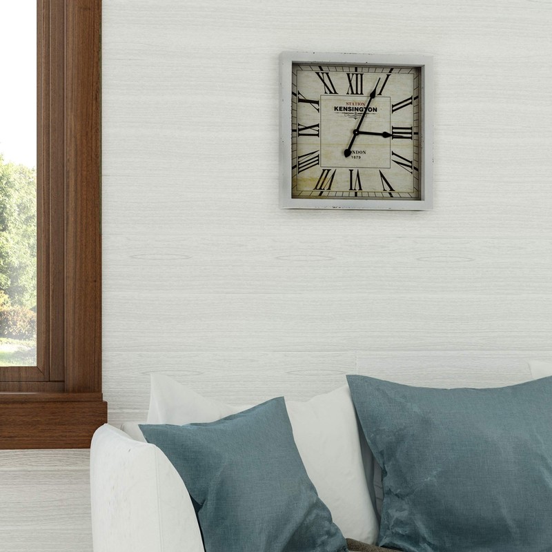 Yosemite Home Decor Square Wooden Wall Clock, White Frame, White