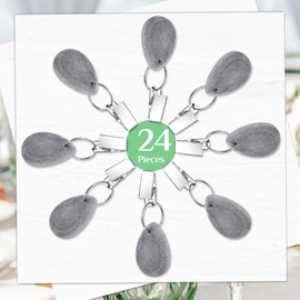 Remagr 24 Pieces Tablecloth Weights Teardrop Shape Pendant Stones with Metal Clips Marble Teardrop Table Cover Weights Table Cloth Weights Hangers for Outdoor, Picnic Family Party(Light Gray)