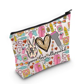 WZMPA Sonography Tech Cosmetic Makeup Bag Sonographer Gifts Peace Love Ultrasound Makeup Zipper Pouch Bag For Radiologist Graduation Student, Peace Ultrasound F, Fit