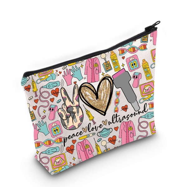WZMPA Sonography Tech Cosmetic Makeup Bag Sonographer Gifts Peace Love