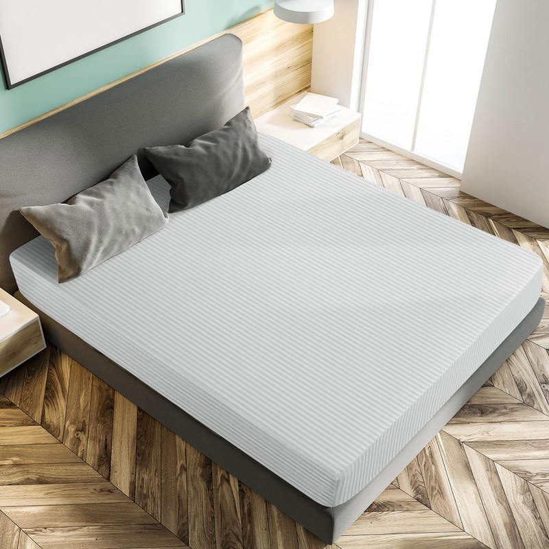 PiccoCasa 100GSM Microfiber Striped Bed Fitted Sheet, 16 Inch Deep