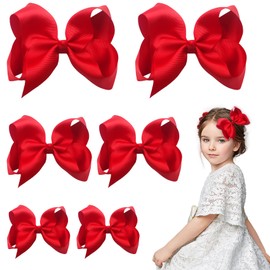 6 Pack Hair Bow Clips, 3 Sizes Red Hair Bow for Girls, Red Bows for Hair School Hair Accessories(6 inch, 4 inch, 3 inch)