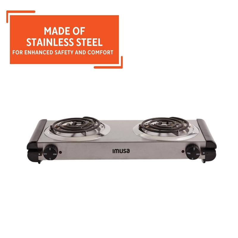 Imusa USA GAU-80312US Electric Double Burner 1750-Watts, Stainless Steel, Silver